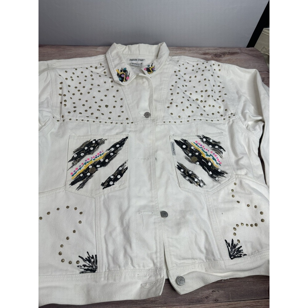 Vintage Jordache Studio 80s Painted White Denim Jacket‎ Size L - Picture 5 of 13